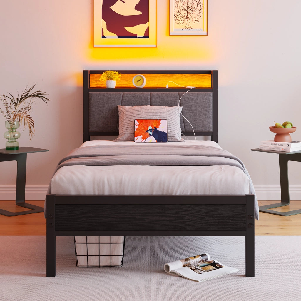 letto in mdf e metallo nero 90 x 200 cm