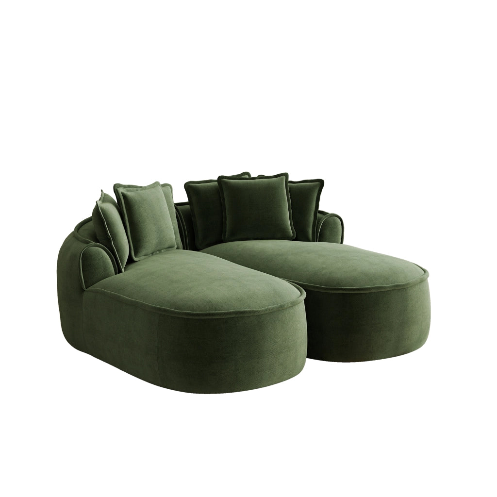 Divano modulare trasformabile con chaise longue profonda e cuscini, design senza struttura in ciniglia verde