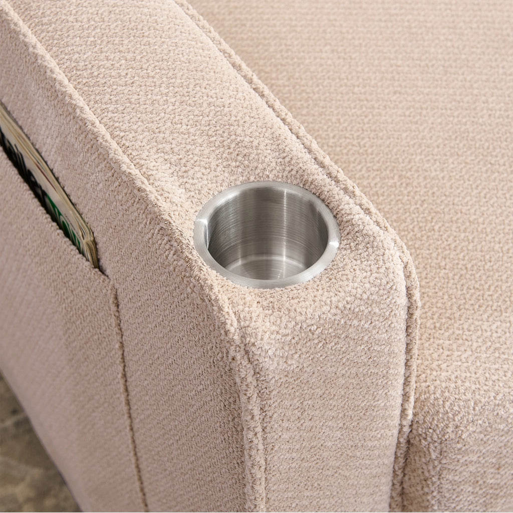 Divano letto 195x134x73 cm trasformabile con porte USB in legno e tessuto beige