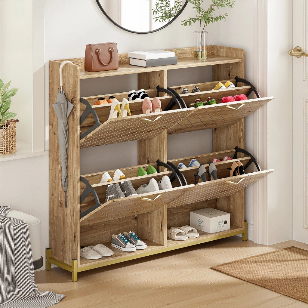 Scarpiera moderna effetto legno ¨C Scarpiera a 4 ante ¨C Scarpiera salvaspazio per ingresso, corridoio o disimpegno ¨C Robusta ed elegante