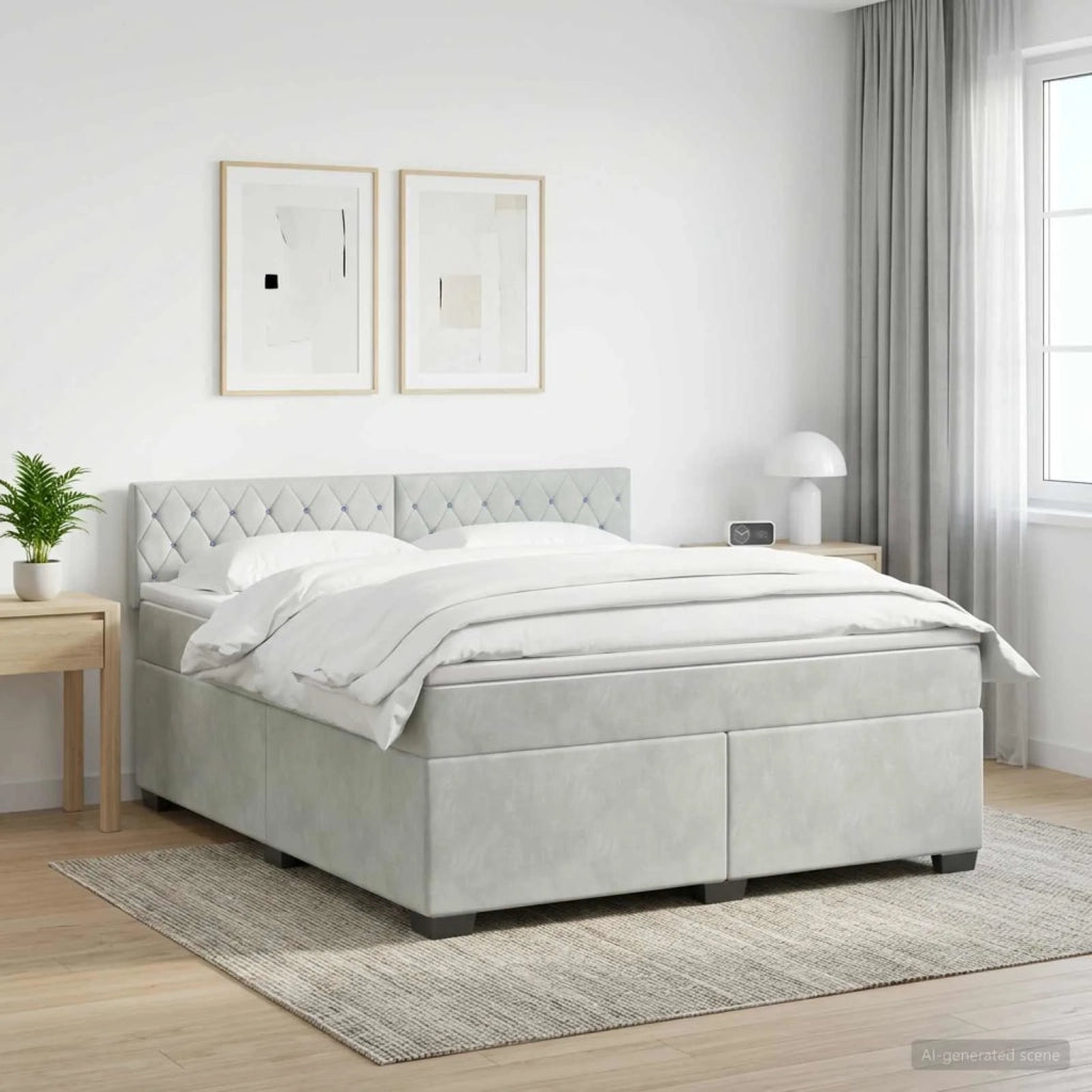 Letto con Box Spring, Materasso e LED Grigio Chiaro Velluto 3452204