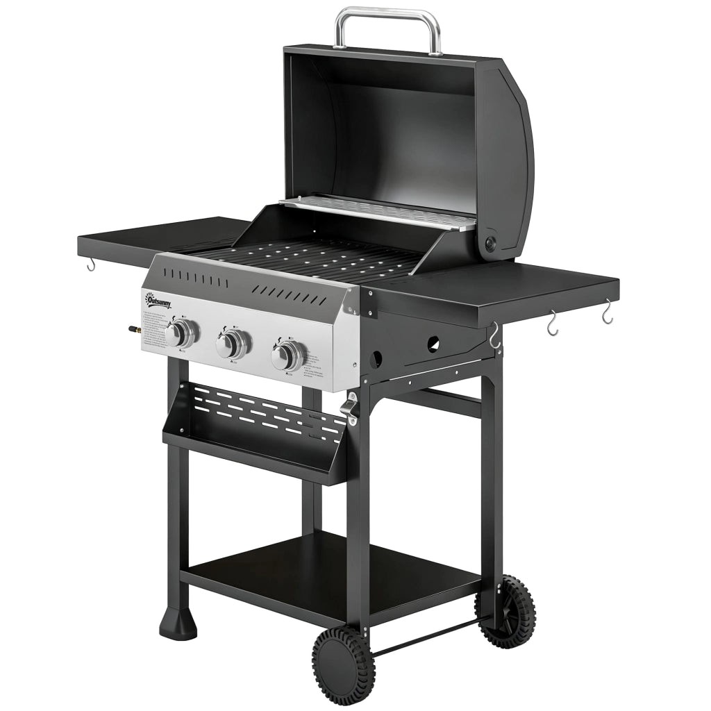 Barbecue a Gas 3 Fuochi 9 KW ¨C Xylo ¨C Acciaio Inox con Ripiano Laterale Pieghevole e Ganci
