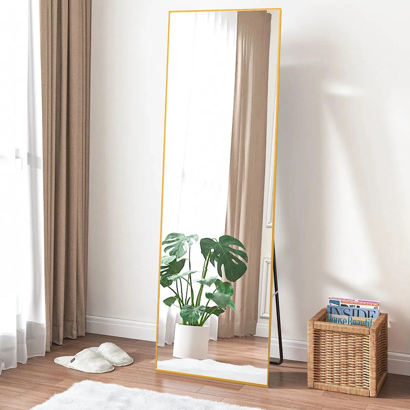 Specchio a figura intera, 162 x 52 cm,specchio da terra con supporto, specchio rettangolare a figura intera oro, autoportante o da appoggio