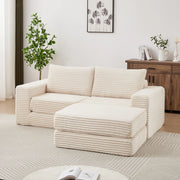 Divano letto modulare con poggiapiedi rimovibile e configurabile rivestimento in velluto a coste beige