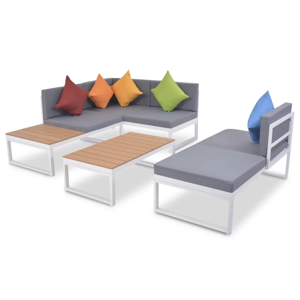 Set Divani da Giardino 4 pz con Cuscini in Alluminio e WPC 42867