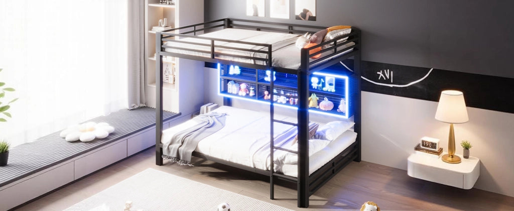 Letto a castello con armadi e LED, 140x200 cm, nero