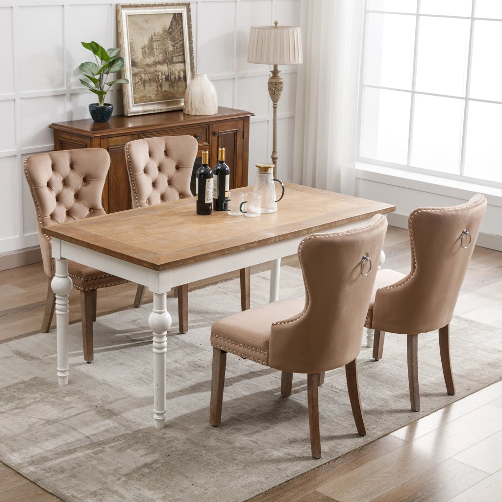 Sedia da Pranzo Imbottita in Velluto ¨C Xylo ¨C Marrone, Gambe in Legno Massello, Set 4 Pezzi