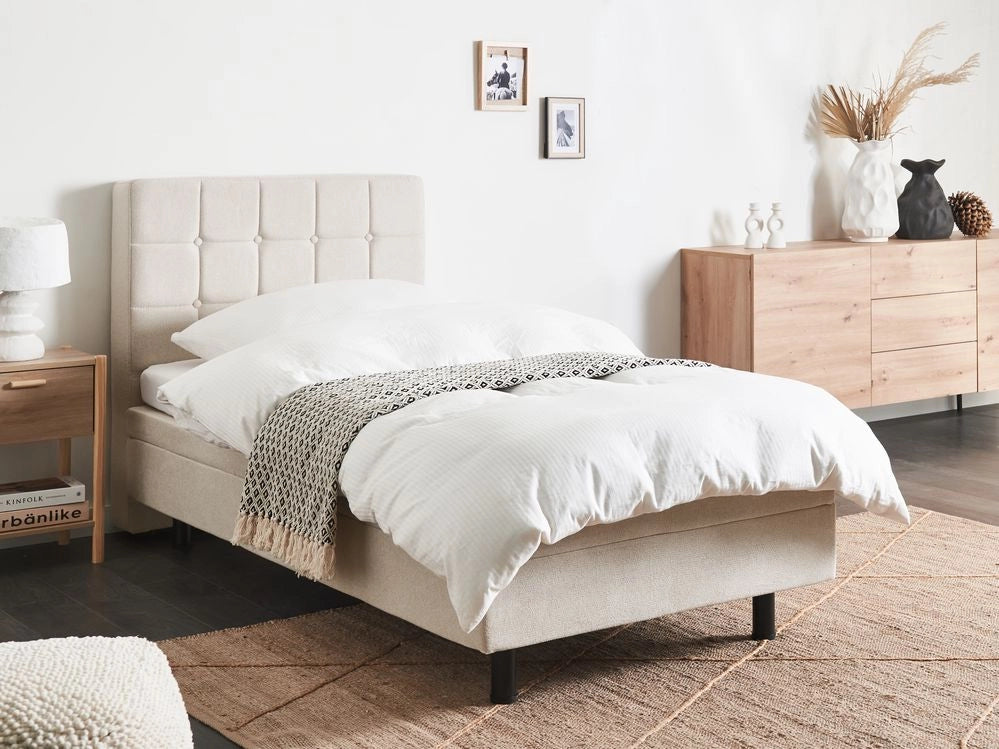 Letto Tessuto Beige Chiaro Elettrico Regolabile con Telecomando 80 x 200 cm