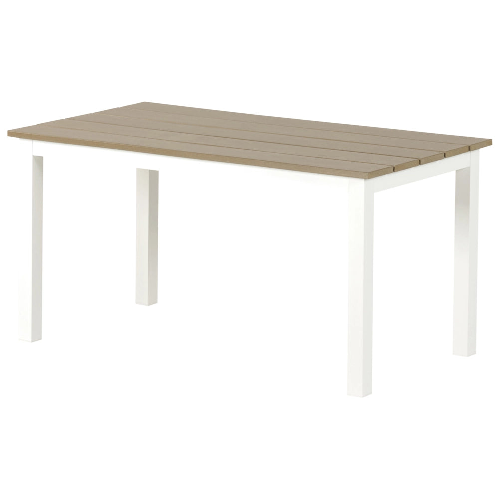 Set divano ad angolo da giardino bianco con cuscini verdi Tavolo a doghe a 5 posti Set moderno scandinavo per conversazioni all'aperto