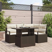 Set Divano da Giardino con cuscino 5 pcs Marrone Poly Rattan