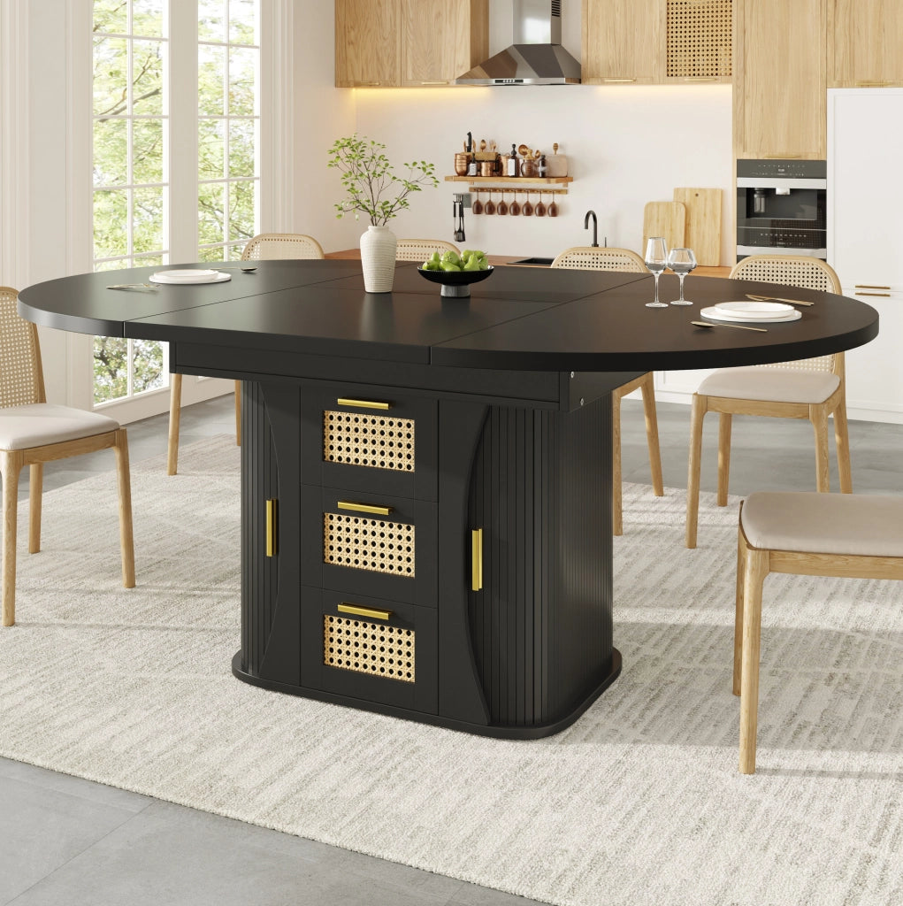 Tavolo da pranzo estensibile 118-158 cm con cassetti, nero