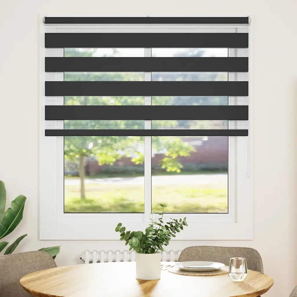 Tenda a Rullo Zebra Nero-Tenda avvolgibile Larghezza Tessuto 130,9 cm Poliestere 406742