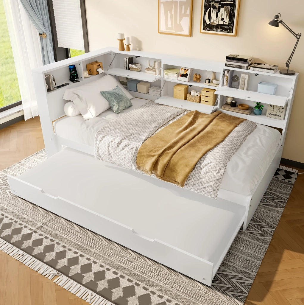 Daybed 90x200 cm con testiera contenitore e letto estraibile