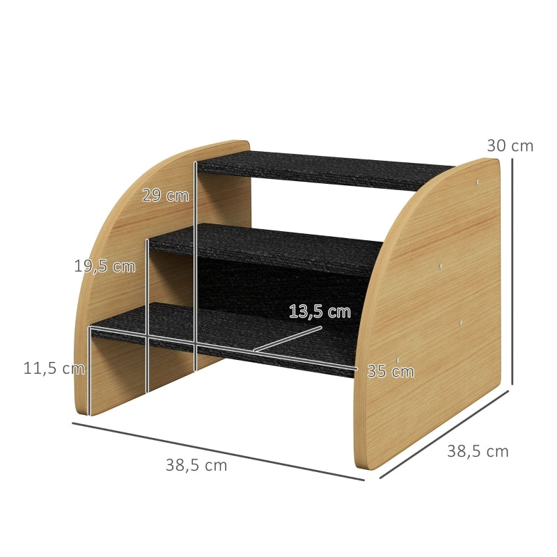 Scaletta per animali a 3 gradini in poliestere color rovere con piedini antiscivolo; 38.5 × 38.5 × 30 cm