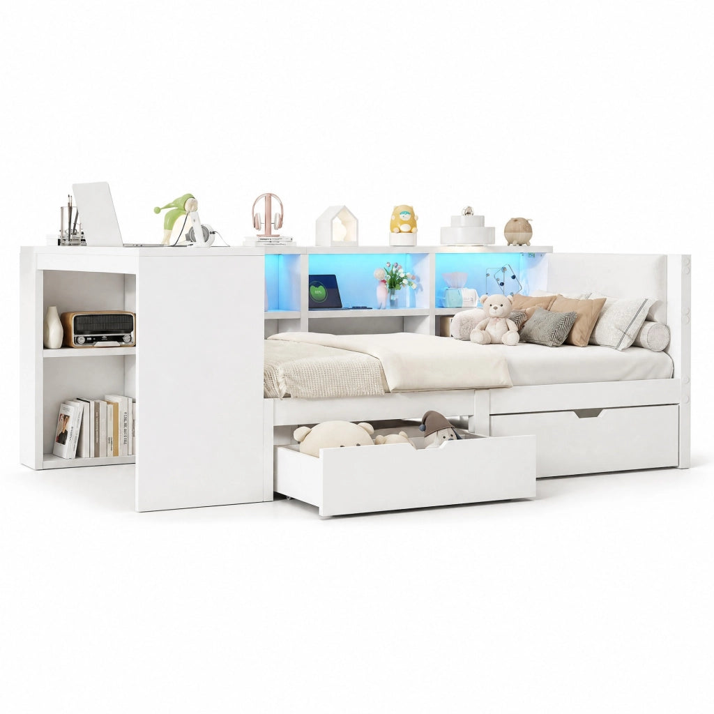 Letto piattaforma 90x200 cm in MDF bianco con contenitore, senza materasso
