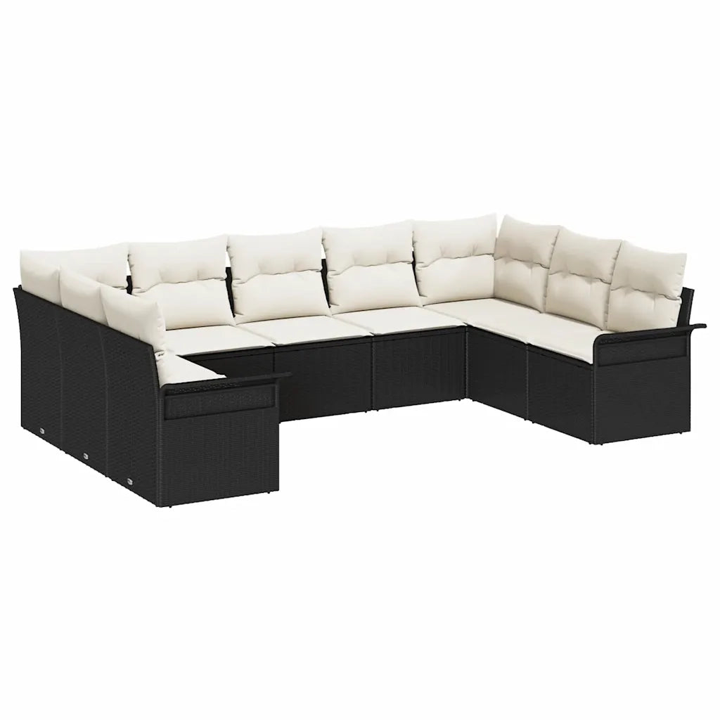 Set Divano da Giardino con archiviazione 9 pcs Nero polyrattan