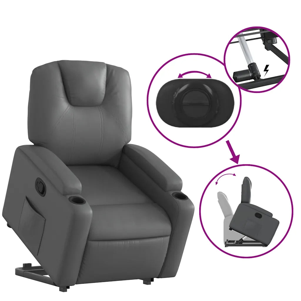 Divano Sedia-Poltrona Alzapersona Reclinabile Grigio in Similpelle 248904