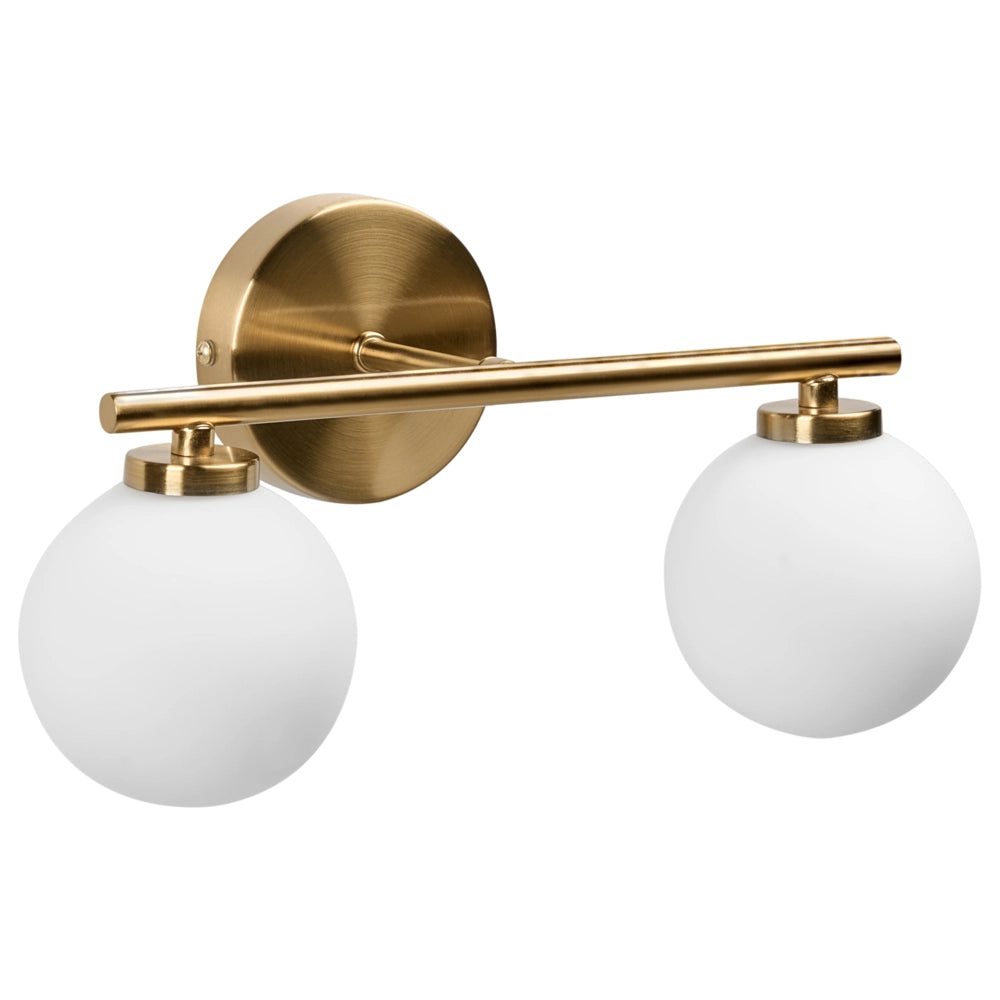 Lampada da parete 2 luci Ottone Bianco Vetro Ferro Globo Paralume Illuminazione Bagno Soggiorno Moderno