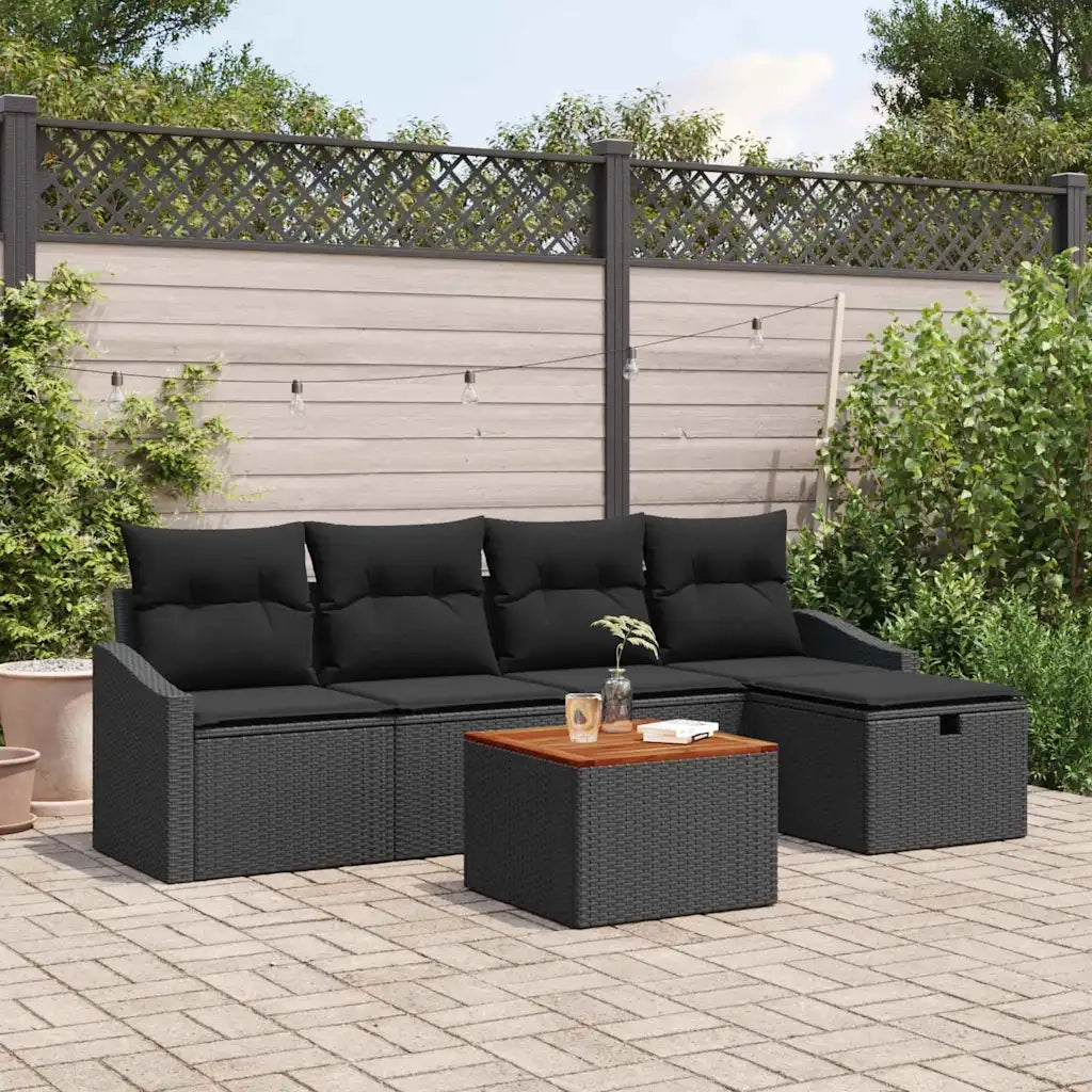 Set Divano da Giardino con cuscino 6 pcs Nero Poly Rattan 3360894