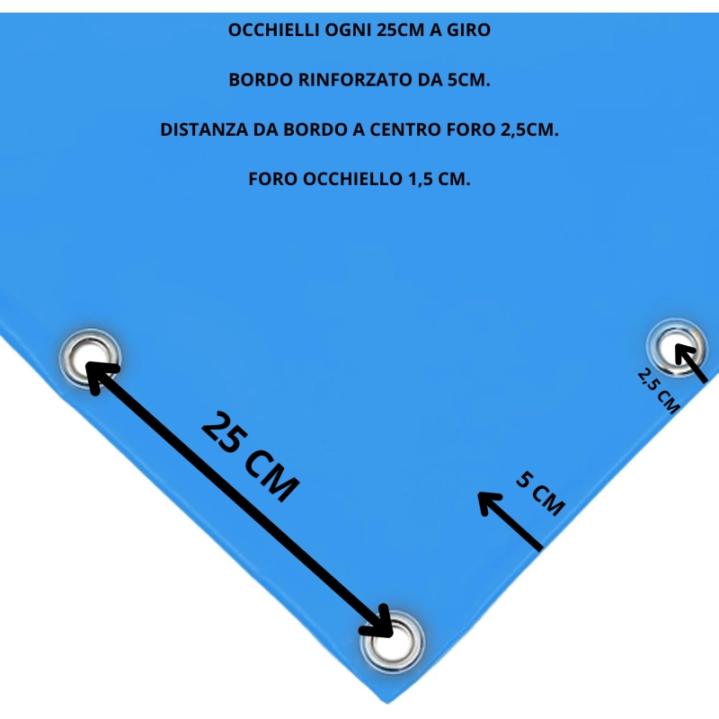 Telo PVC IGNIFUGO Impermeabile Blu | Telone Occhiellato Ogni 25CM 650g/mq | Copertura Esterna | 9x10m | Resistente Multiuso