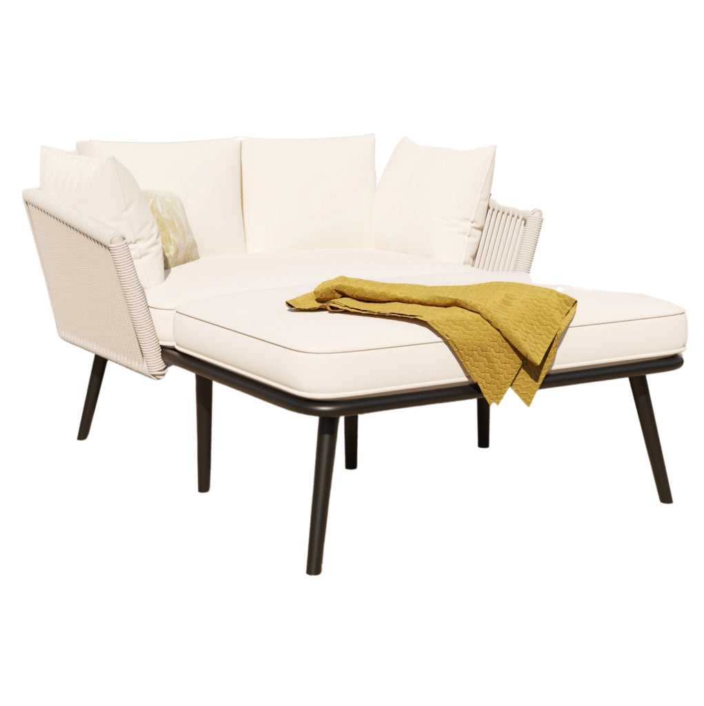 Lettino prendisole da giardino con 2 cuscini e 2 imbottiture beige HOMVRA