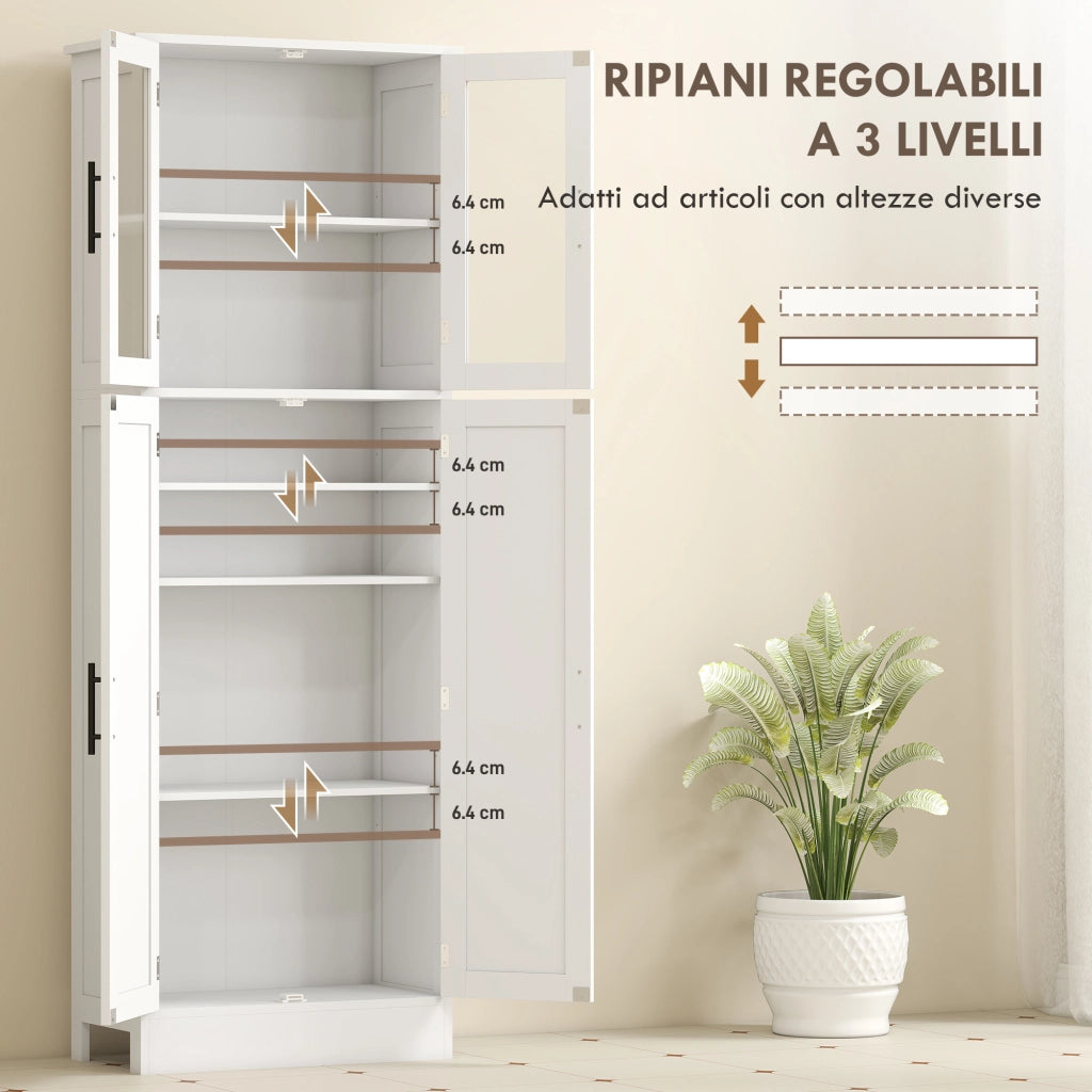 Mobile bagno alto con ante in vetro ¨C Xylo ¨C Bianco, legno, ripiani regolabili, 60x30x170 cm