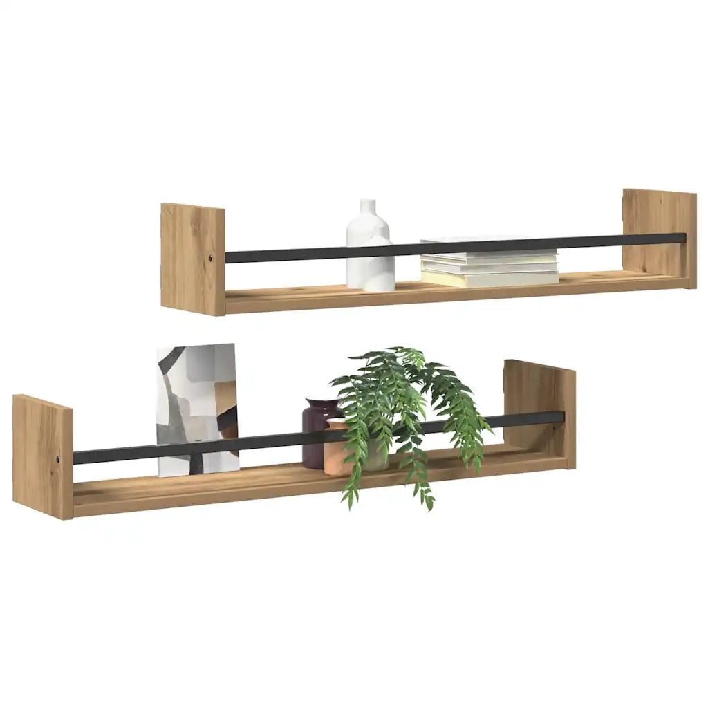 2 pz Scaffale da parete | Ripiano a parete | Mensola a parete Rovere artigianale 80 x 16 x 14 cm