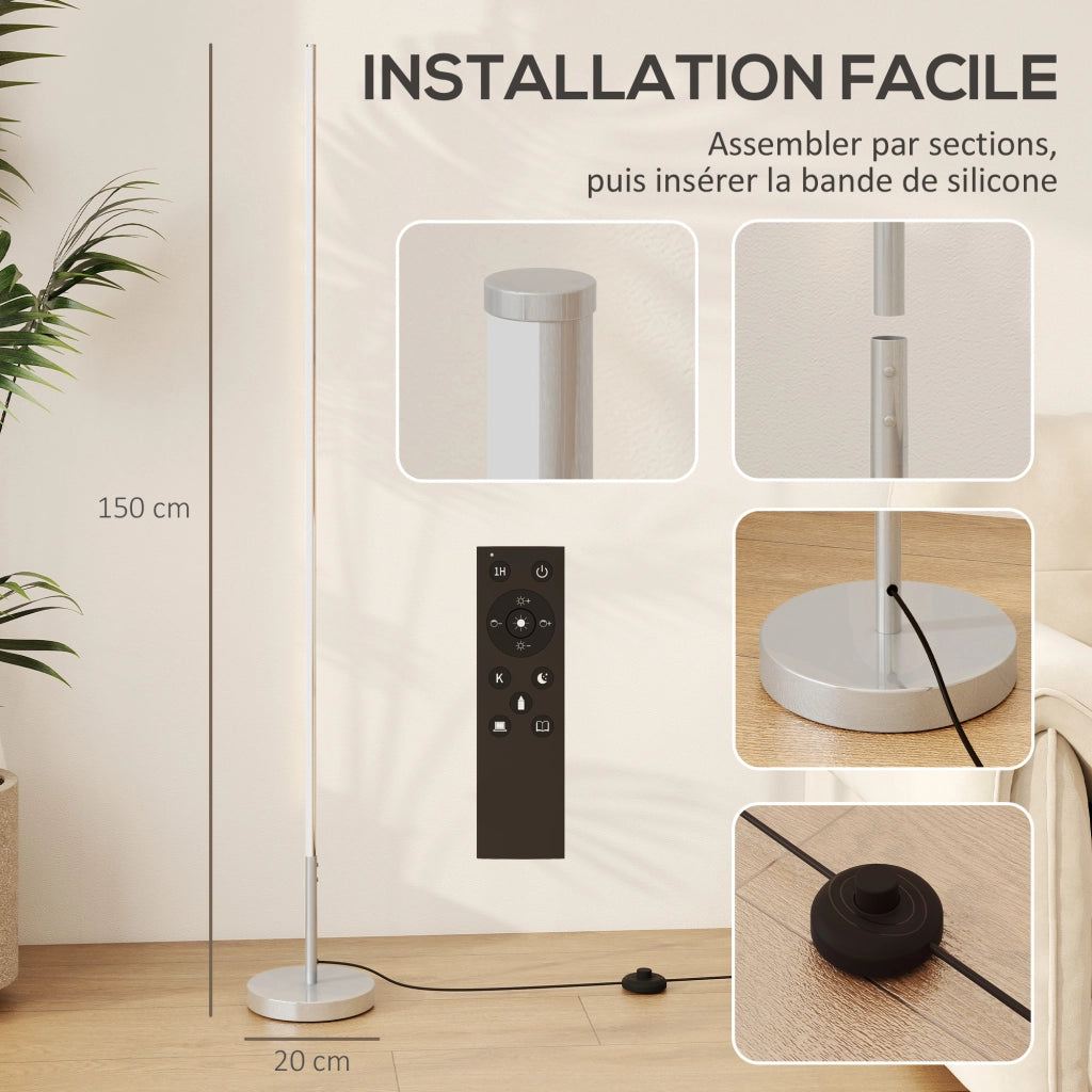 Lampada da terra LED regolabile telecomando interruttore a piede ¨C Minimal ¨C 20x150cm argento