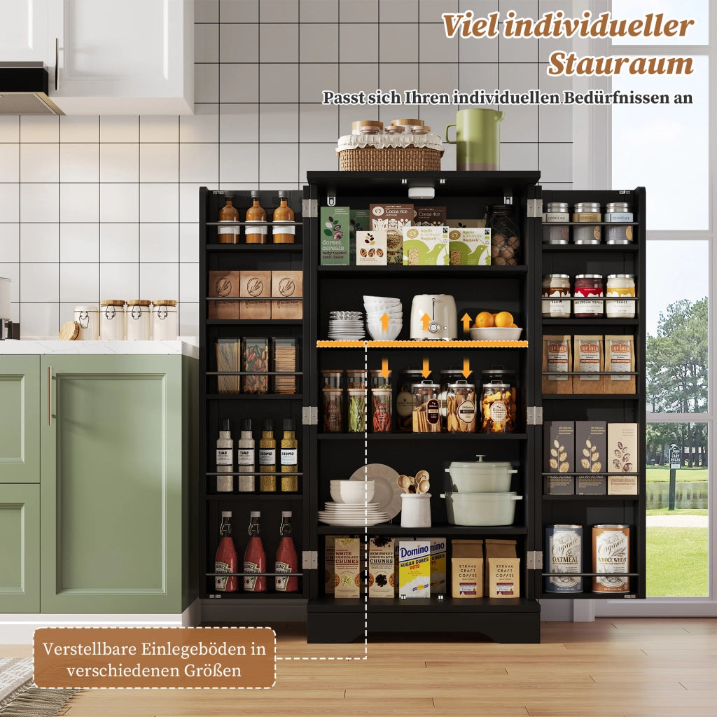 Mobile colonna da cucina con 2 ante; ripiano regolabile e luce LED con sensore in MDF nero 120 × 60 × 40 cm