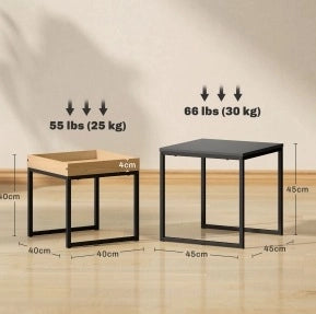 Set di 2 Tavolini Moderni Quadrati in MDF e Metallo Nero per Soggiorno