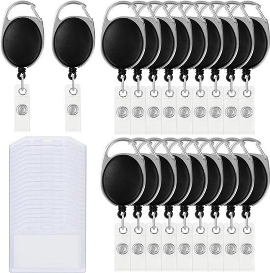 ID Card Holder in Plastica - Qualità Elevata - Cinturino a Pistola - Viti Orizzontali - Chiavi - Anelli di Chiave - Etichette dei Nomi - Carte dei Passaggi - Cinture - Adatto a tutte le Carte di Identità e Passaggi Comuni - Translucido - 20 pezzi