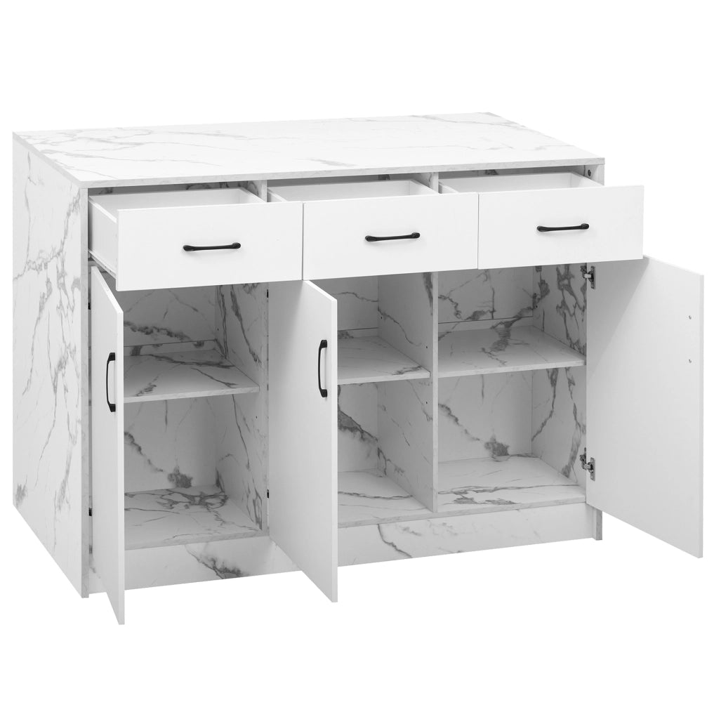 Isola da cucina 120x60x90,5 cm con 3 cassetti e 3 ante in MDF bianco