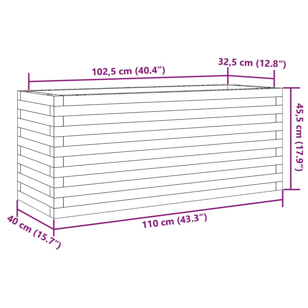 Fioriera | Cassetta per fiori | Vaso Giardino 110x40x45,5cm Legno Massello Pino