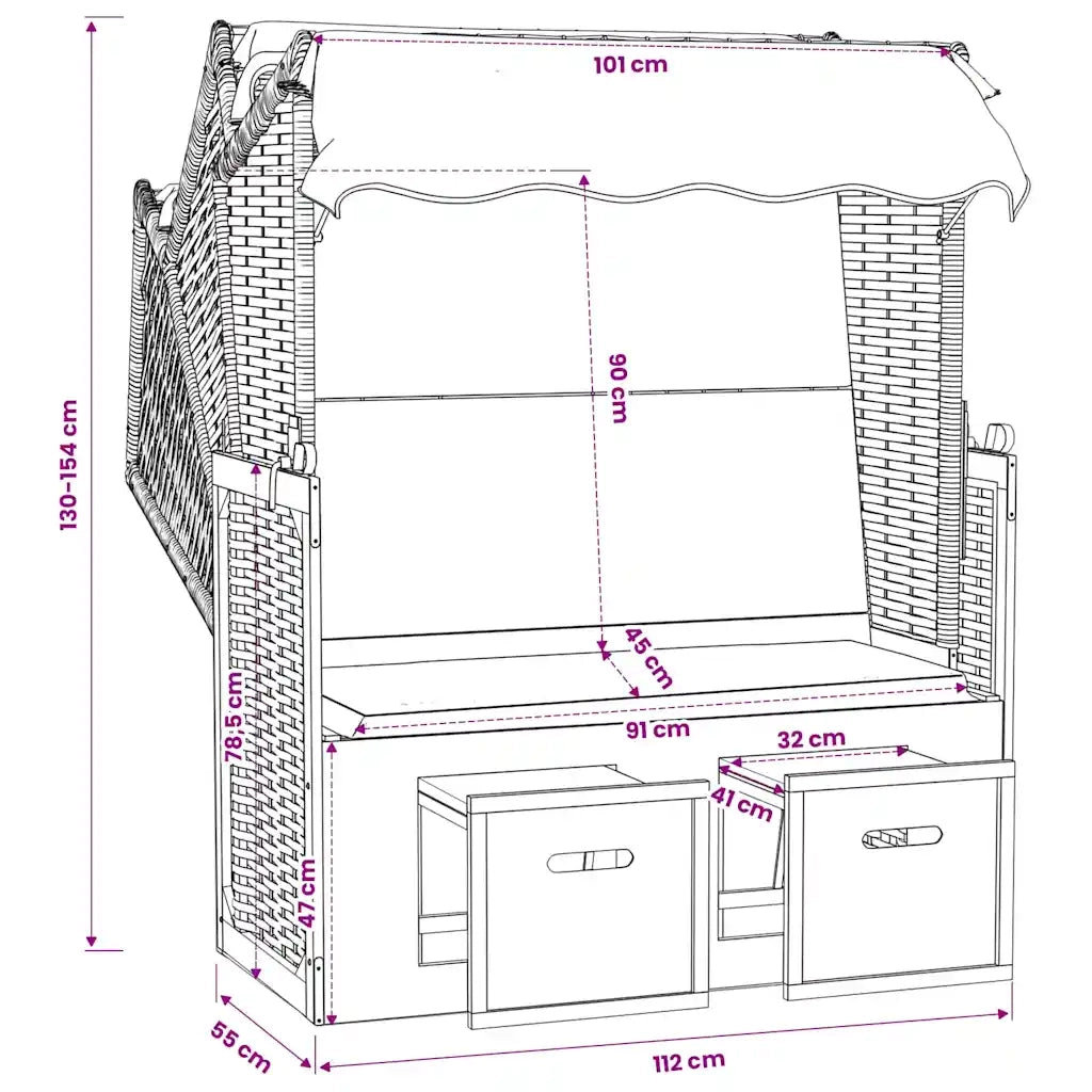 Strandkorb con Cuscini in Polyrattan Legno Massello Bianco Blu CFW6301023