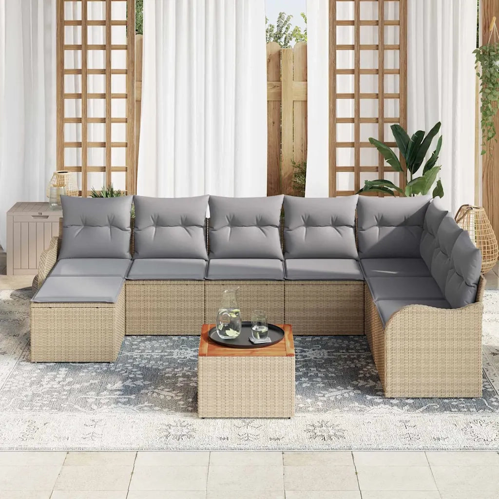 Set Divano da Giardino 9 pcs Beige e Grigio Chiaro polyrattan 3356159