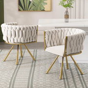 SEDIA Girevole 360° in Velluto Beige e Oro