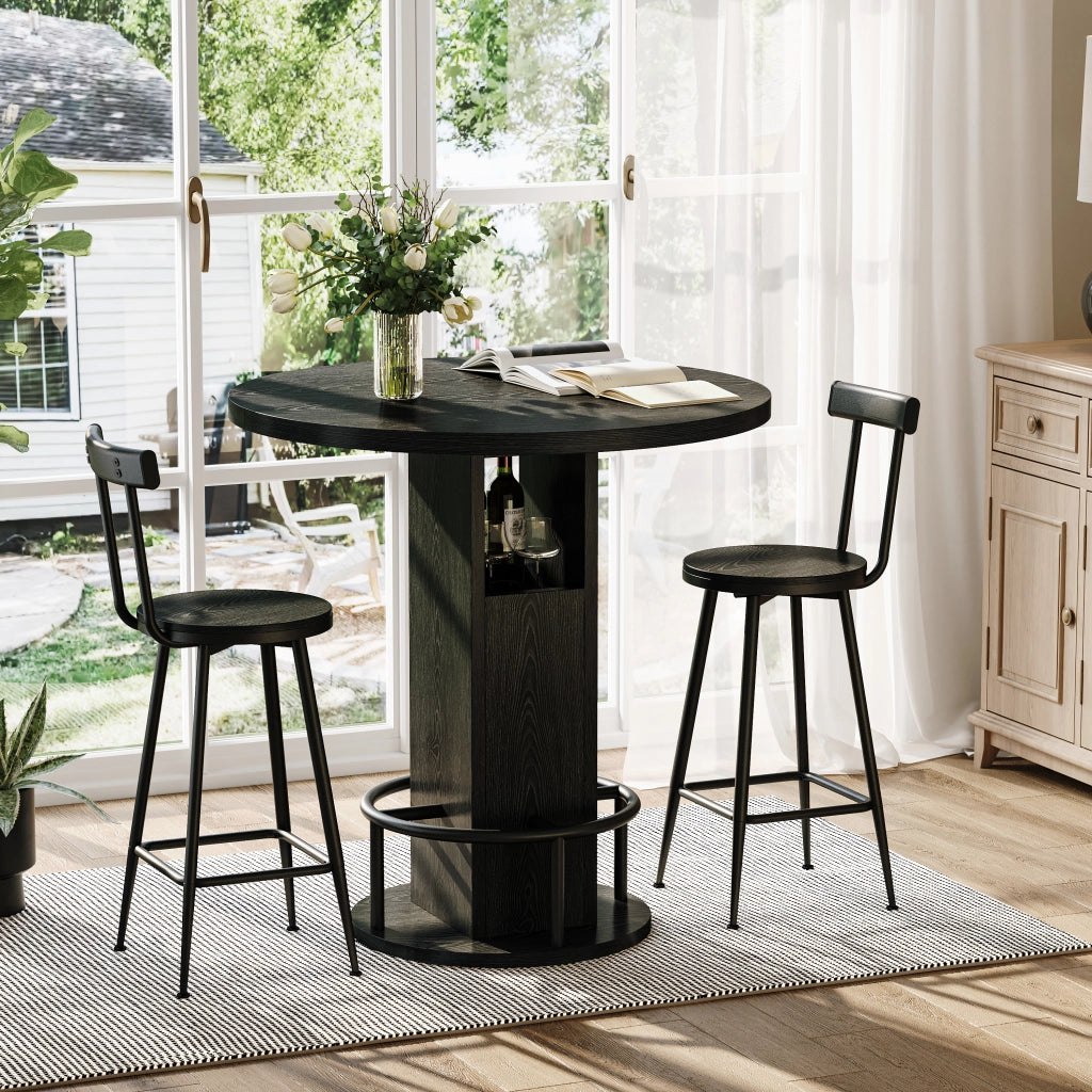 TAVOLO da bar rotondo 80 cm nero Set da 3 pezzi