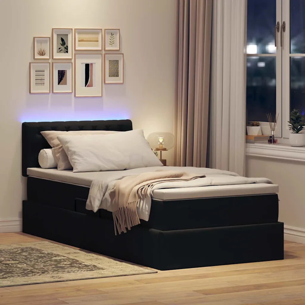 Letto con contenitore e LED con led Nero 90 x 200 cm Velluto