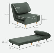 Poltrona Letto 2-in-1 con Schienale Regolabile e Rivestimento in Velluto Verde 82x89x83 cm