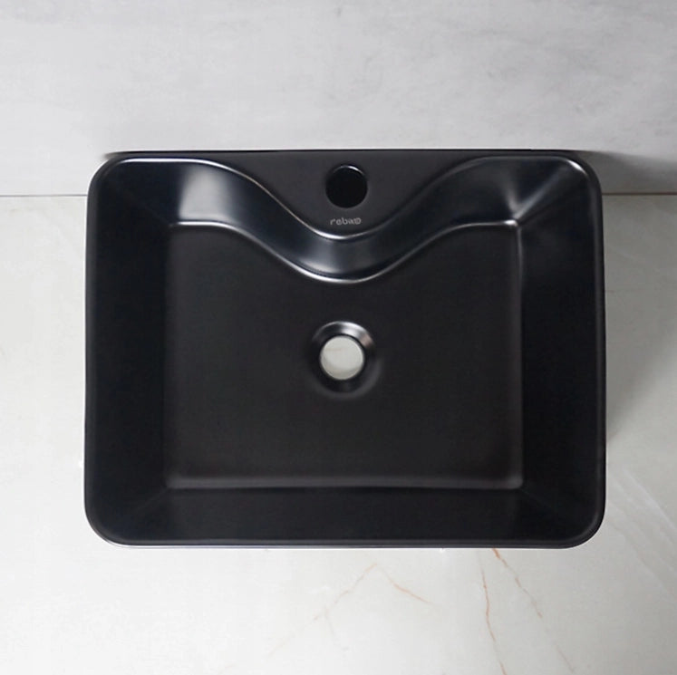 Lavabo da appoggio rettangolare in ceramica nera opaca da posizionare sul piano di lavoro