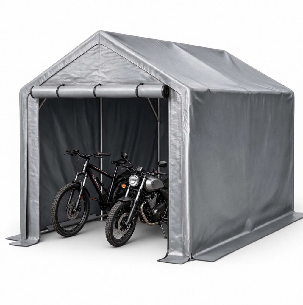 RIMESSA da Esterno 296x190x200 cm PE Grigio Scuro con Porta Avvolgibile