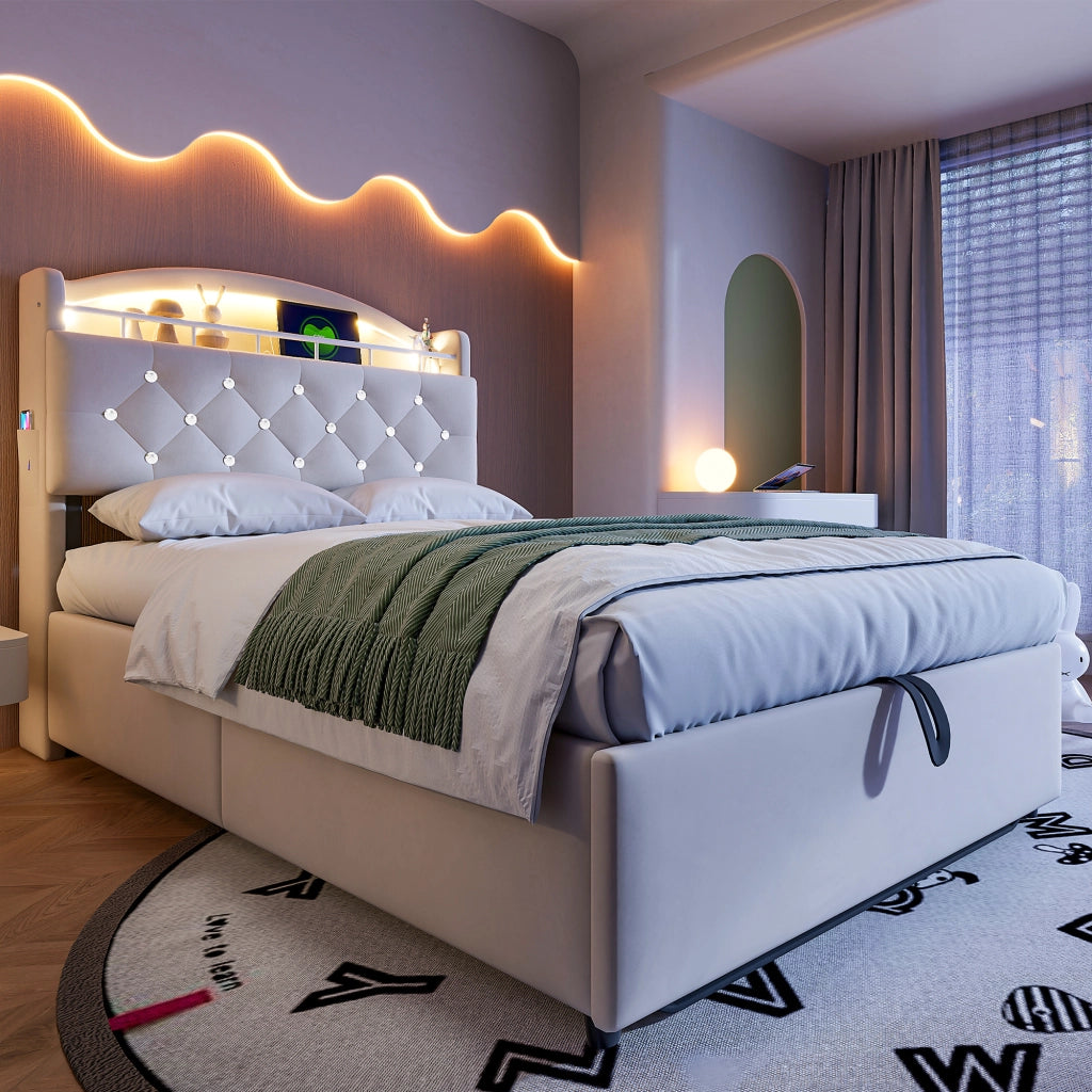 letto imbottito tessuto beige 90 x 200 cm