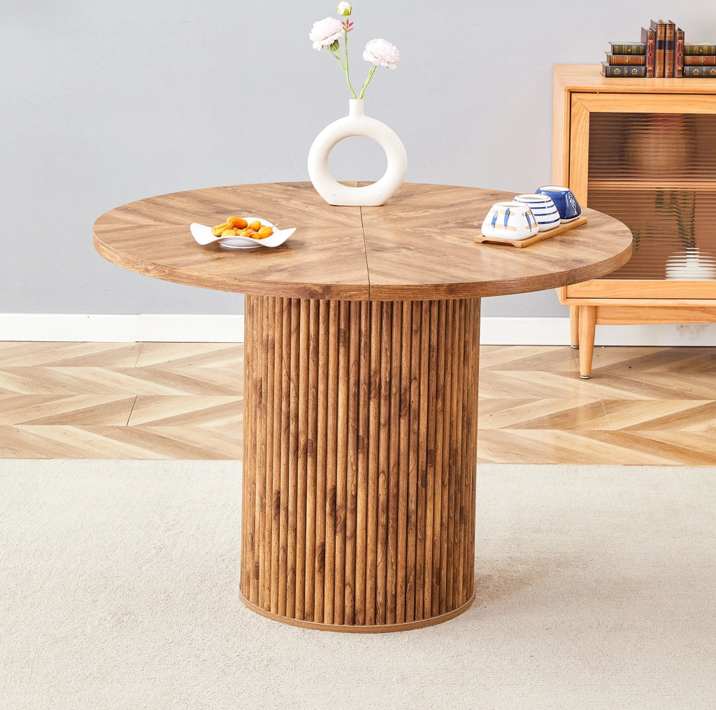 Tavolo da pranzo rotondo ?100 cm in MDF con gambe cilindriche e vano contenitore