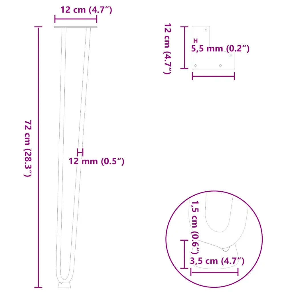 Gambe a forcina per tavoli consolle 4 pz Bianco 72 cm Acciaio massiccio 4012425