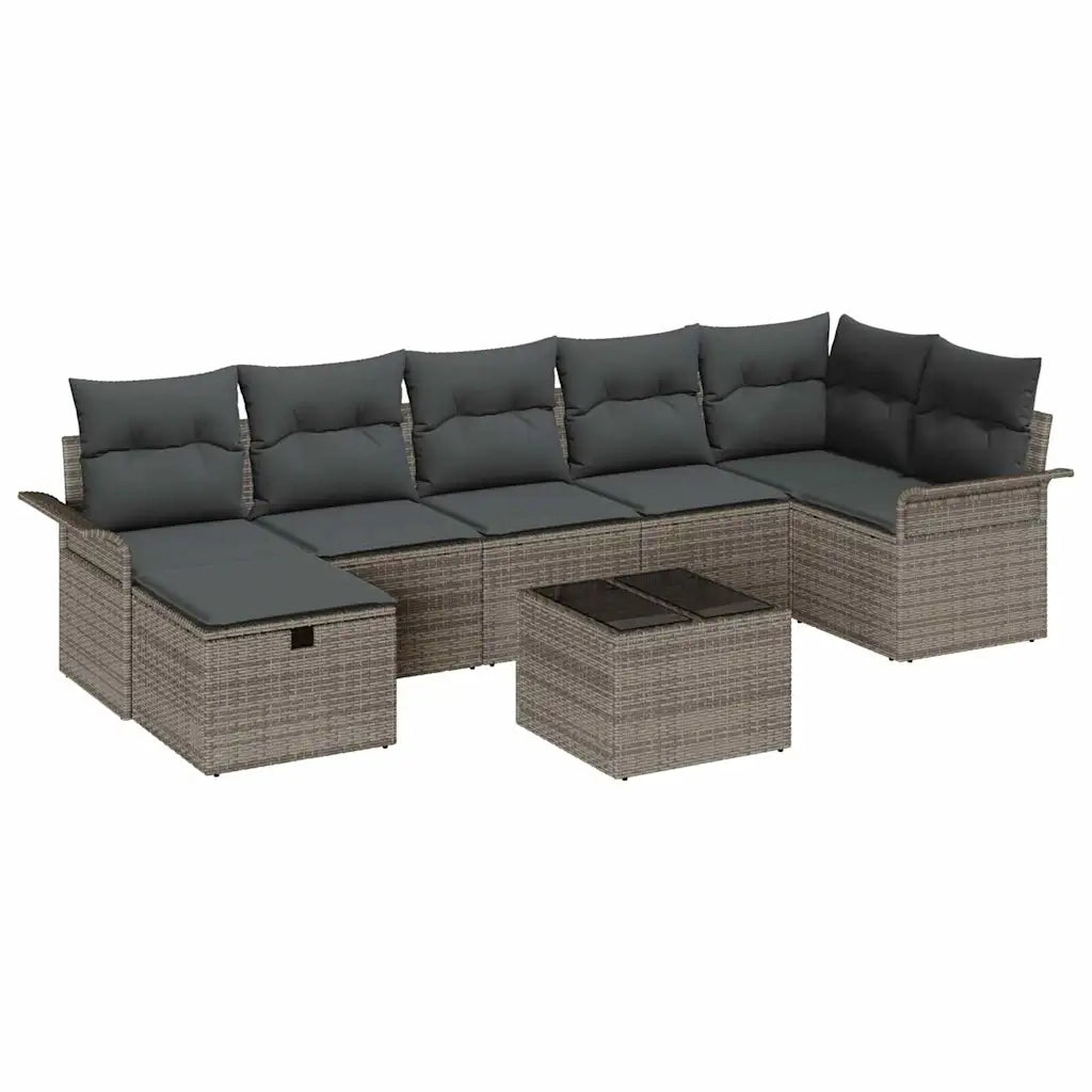 Set Divano da Giardino con cuscino 8 pcs Grigio polyrattan