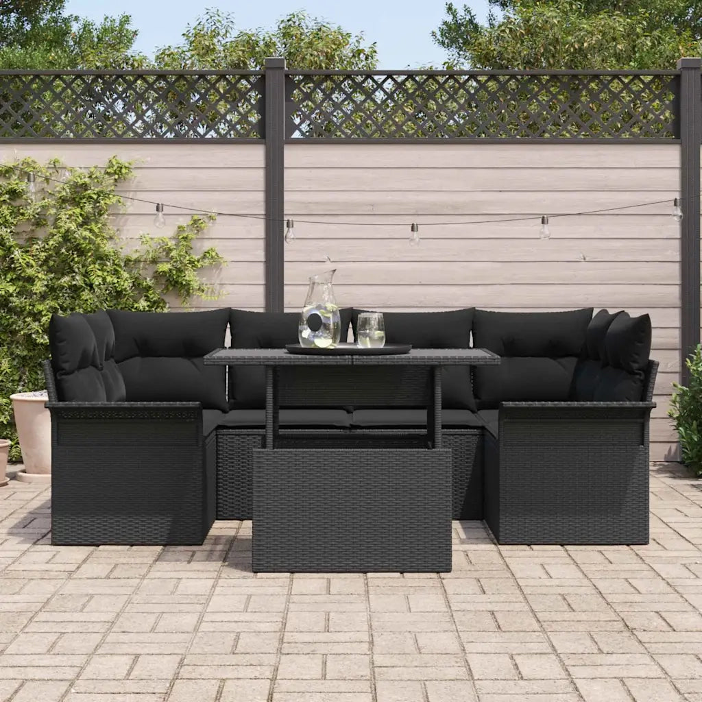 Set Divano da Giardino con cuscino 7 pcs Nero Poly Rattan 3348219