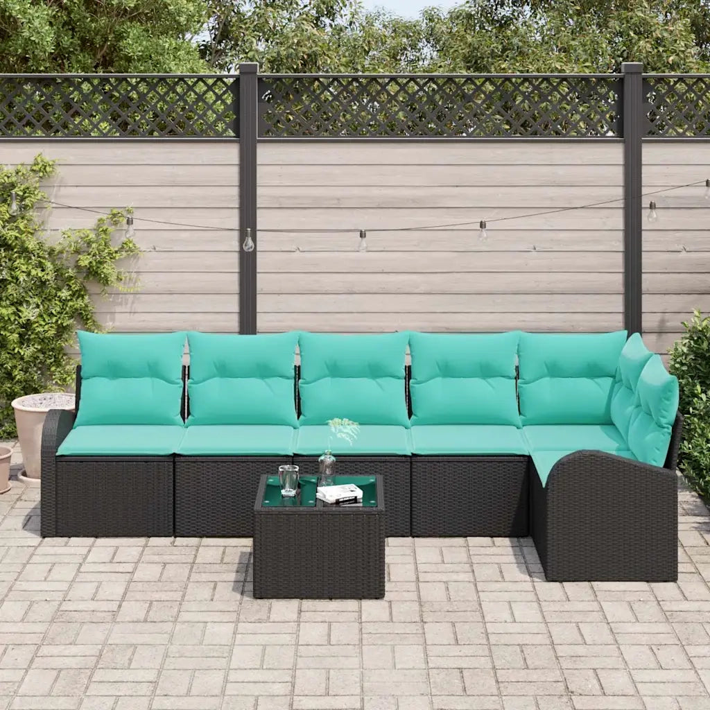 Set Divano da Giardino 7 pcs Nero e Turchese polyrattan 3354745
