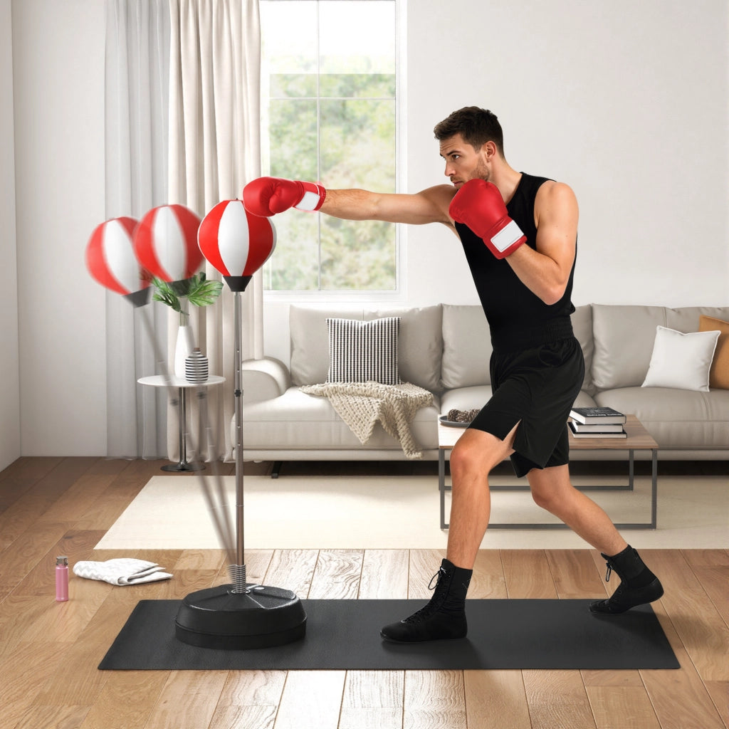 Sacco da Boxe su Piede Regolabile ¨C zephmum ¨C con Guanti, Pompa e Base 126-144 cm