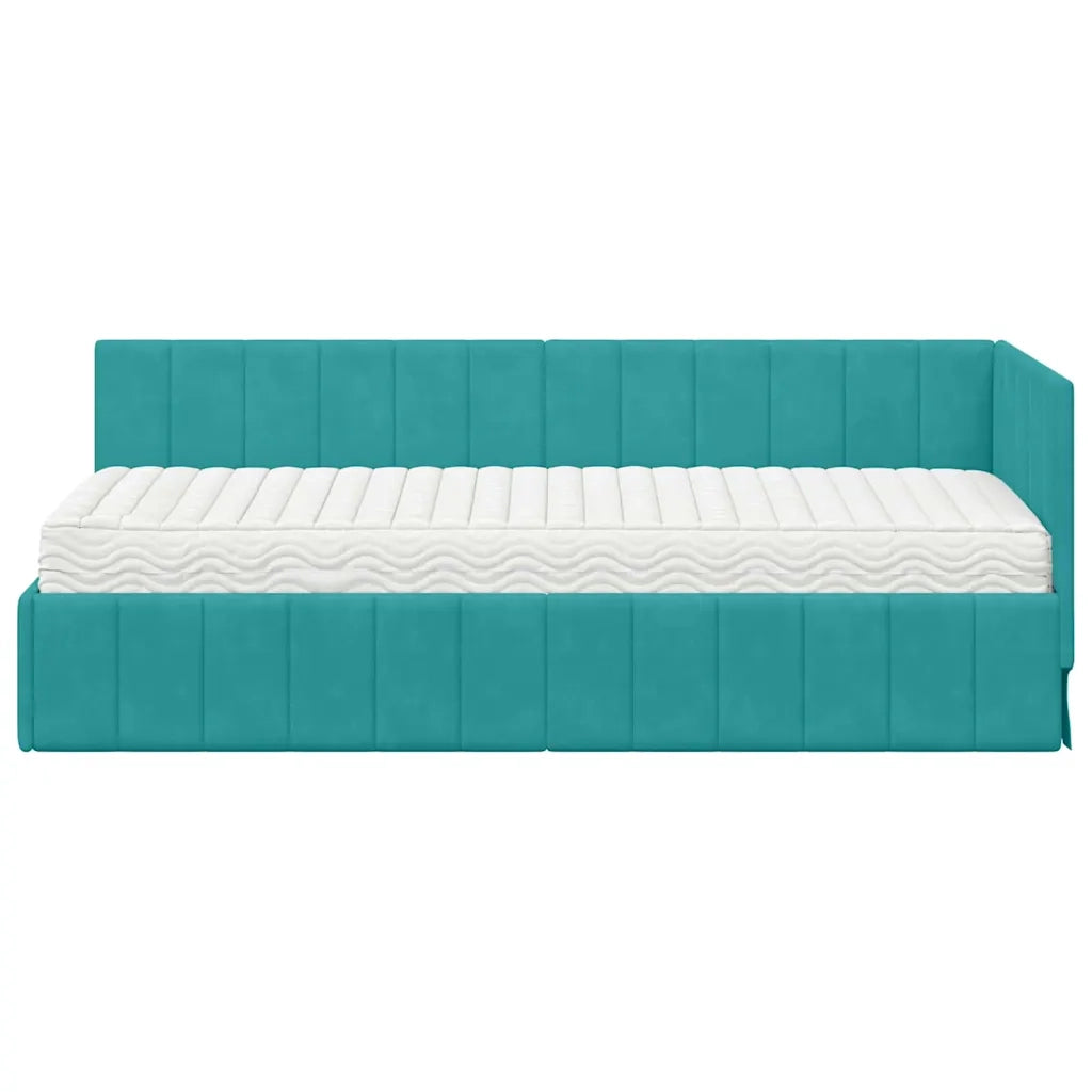 Struttura Letto Angolare con Materasso 2 pz-Giroletto con materasso Turchese Velluto 519850