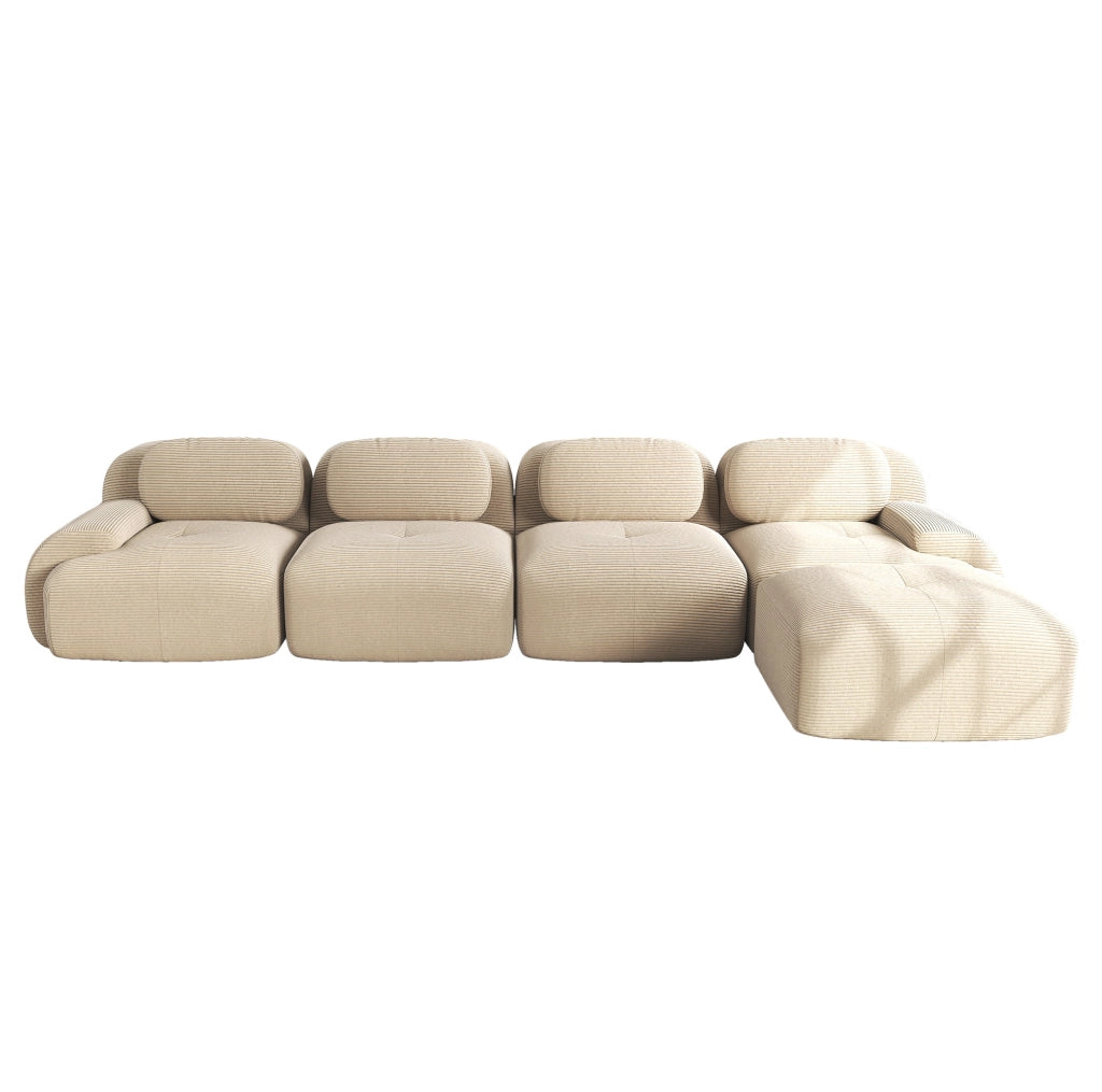 Divano angolare modulare 4 posti in velluto a coste beige, 32D, senza montaggio
